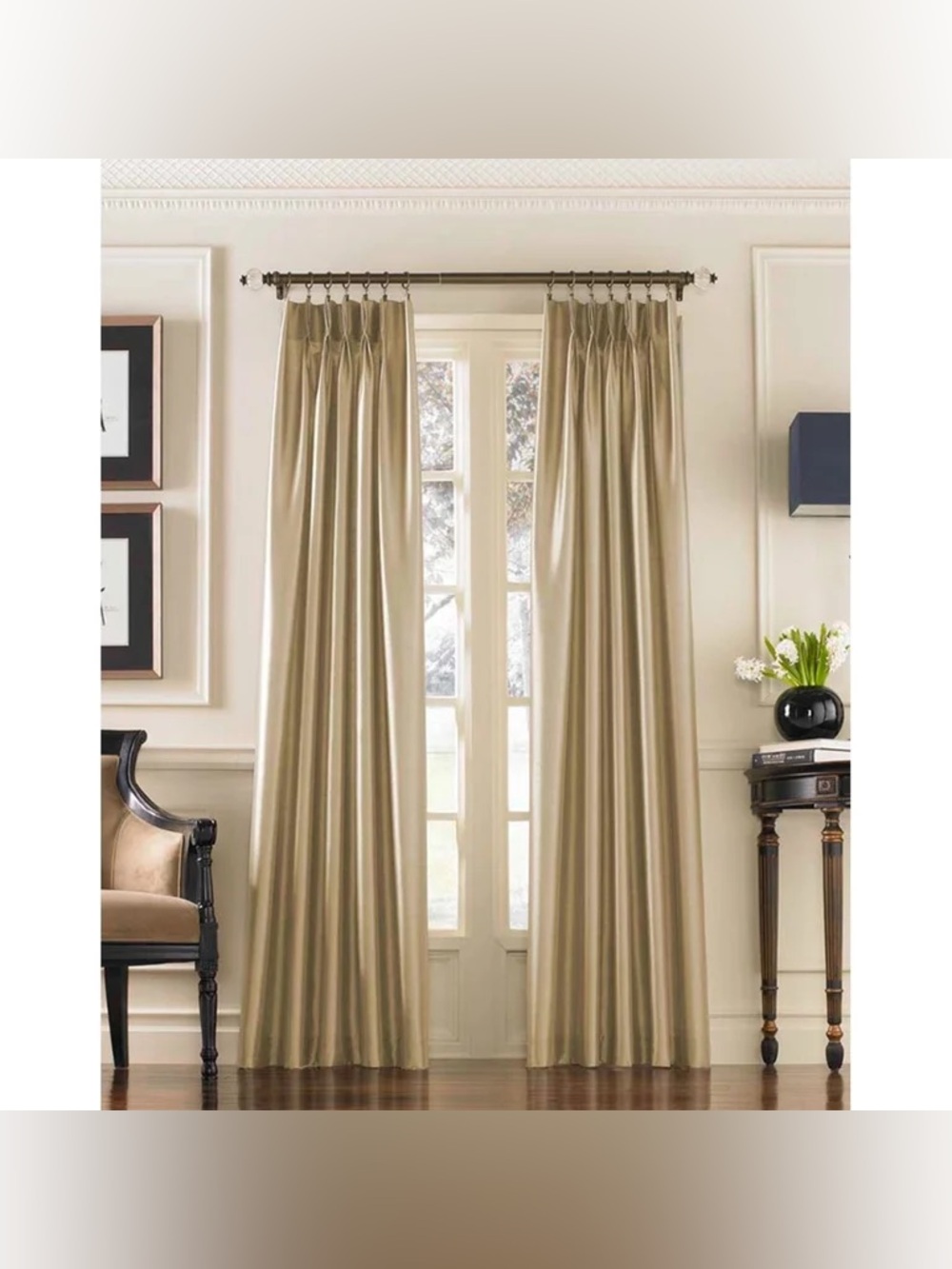 Curtainworks Marquee 30” X 84" Single Panel Curtain, Sand Faux Silk Back Tab ONE